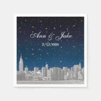 Etched NYC Skyline Blue Starry Wedding