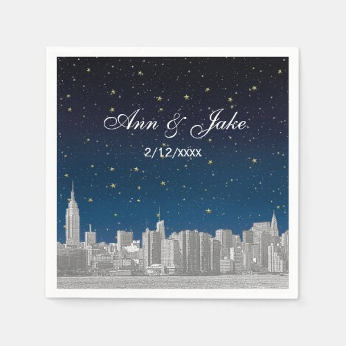 Etched NYC Skyline Blue Starry Wedding Napkins