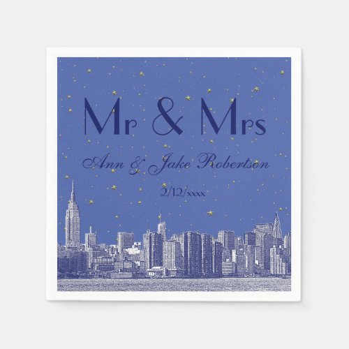 Etched NYC Skyline DIY BG Blue Starry Wedding Napkins