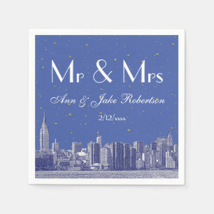 Etched NYC Skyline DIY BG Blue Starry Wedding Napkins