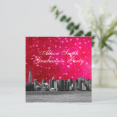 Etched NYC Skyline Hot Pink Red Heart Graduation Invitation (Standing Front)