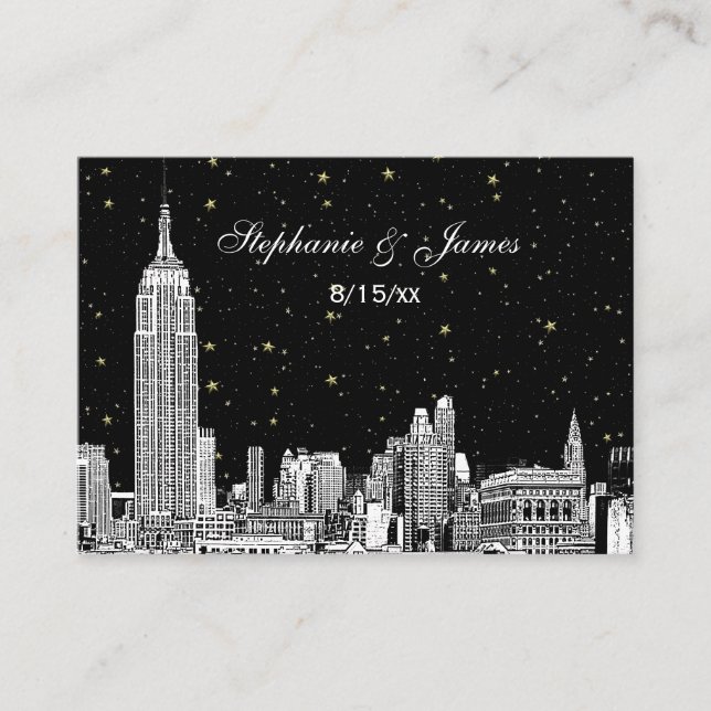 Etched NYC Skyline Starry DIY BG Color Place Cards (Front)
