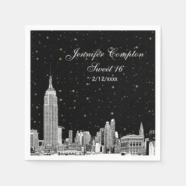 Etched NYC Skyline Starry DIY BG Sweet 16 Napkins (Front)