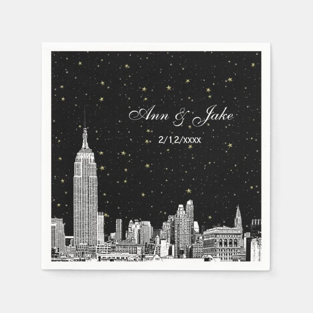 Etched NYC Skyline Starry DIY BG Wedding Paper Napkins (Front)