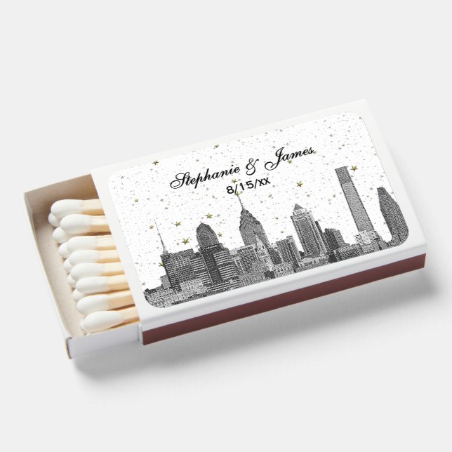 Etched Philadelphia White Starry Skyline DIY BG #3 Matchboxes (Front Open)