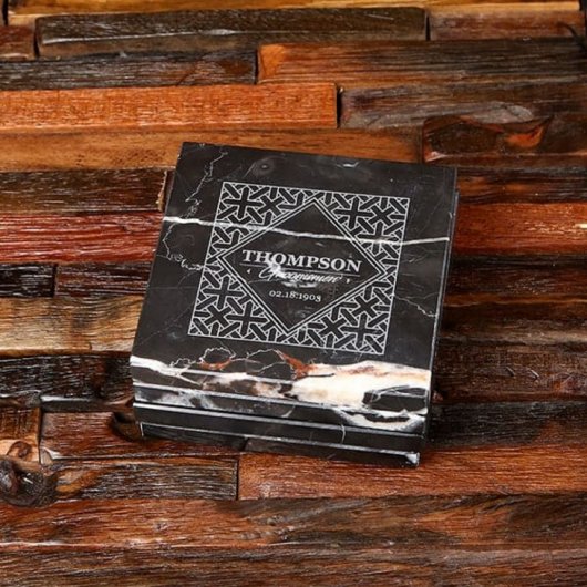 Etched Rocks Glasses w/ Beautiful Marble Coasters (Front)