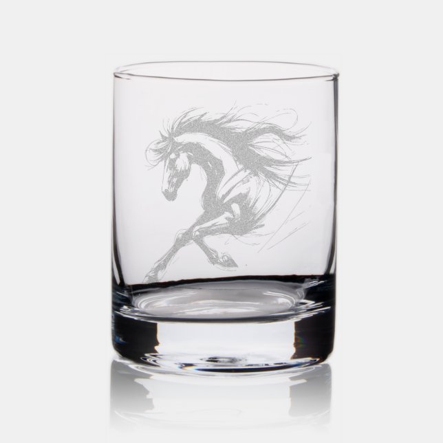 Etched Running Horse Cabin Barware Rocks Glass (Glassware)