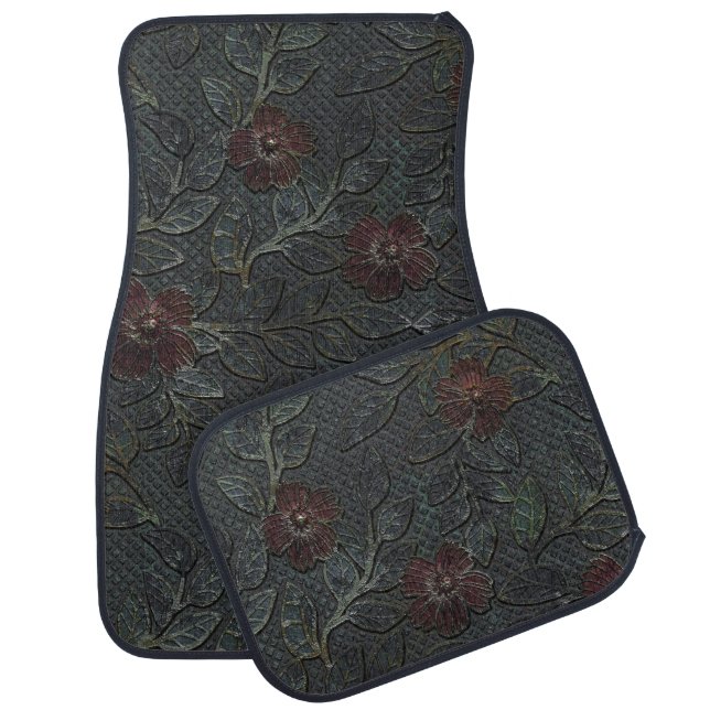 Etched Rustic Floral Pattern Car Floor Mat (Set)