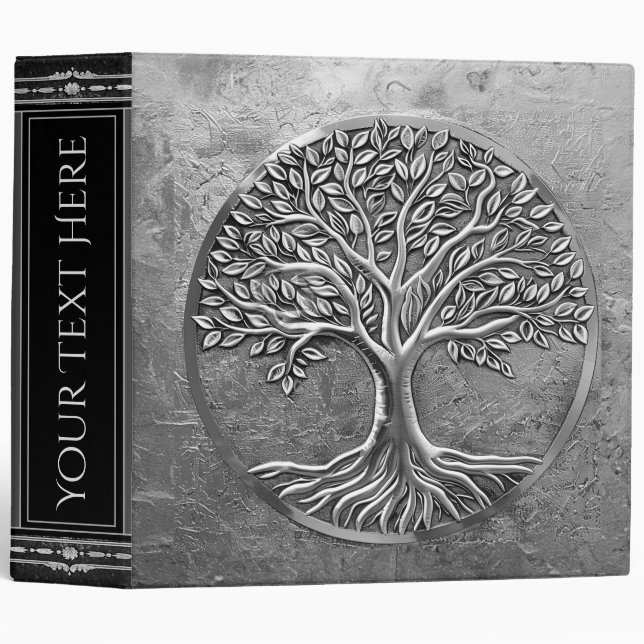 Etched Silver Tree of Life 3 Ring Binder (Front/Spine)