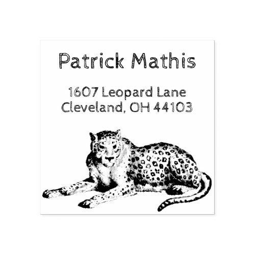 Etched Snow Leopard Personalized Return Address Rubber Stamp