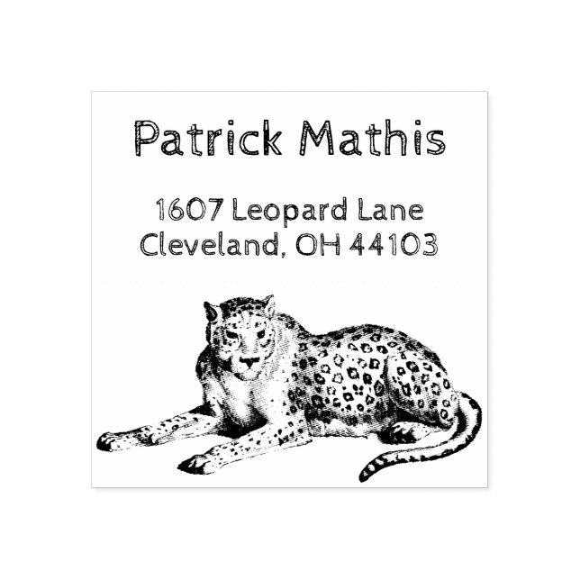 Etched Snow Leopard Personalized Return Address Rubber Stamp (Imprint)