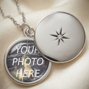 Etched Starburst Round Picture Pendant Necklace