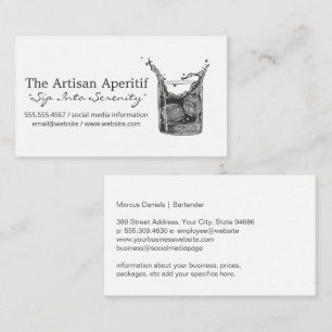 Etched Style Glass of Whiskey Cocktail Bar Business Card