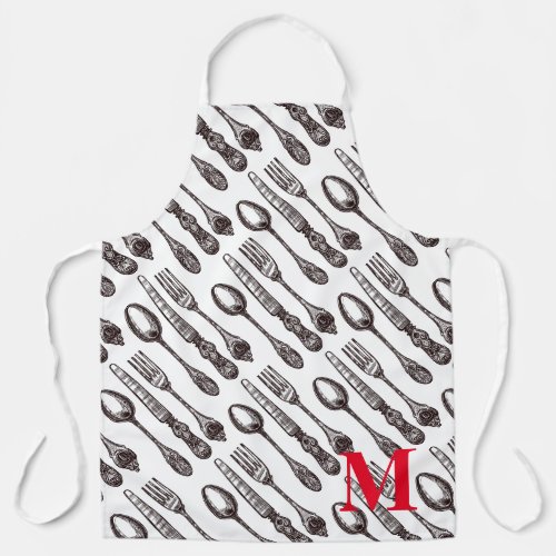Etched Vintage Silverware Classic Foodie Initial Apron