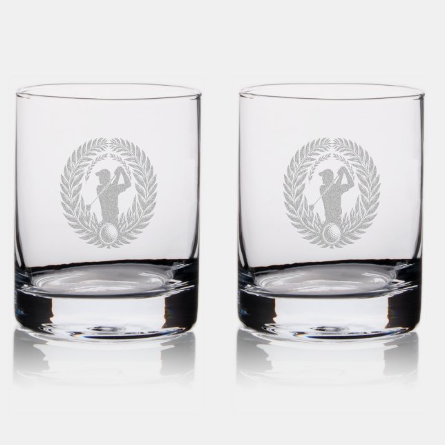 Etched Whiskey Rocks Glass  (Glassware)