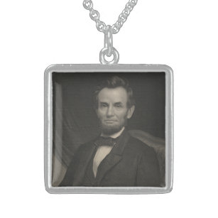 Etching Portrait of Abraham Lincoln Silver Plated  Sterling Silver Necklace