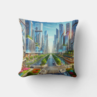 Eterity Metropolis - Futuristic Cityscape  Throw Pillow