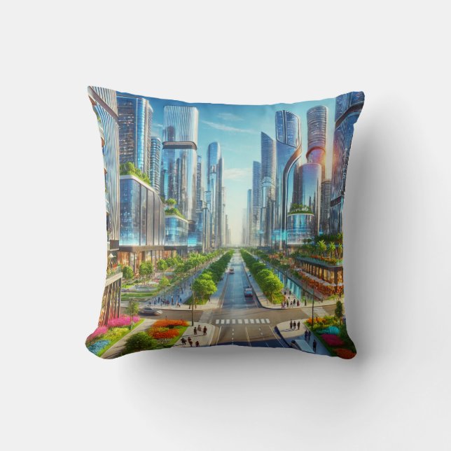 Eterity Metropolis - Futuristic Cityscape  Throw Pillow (Front)