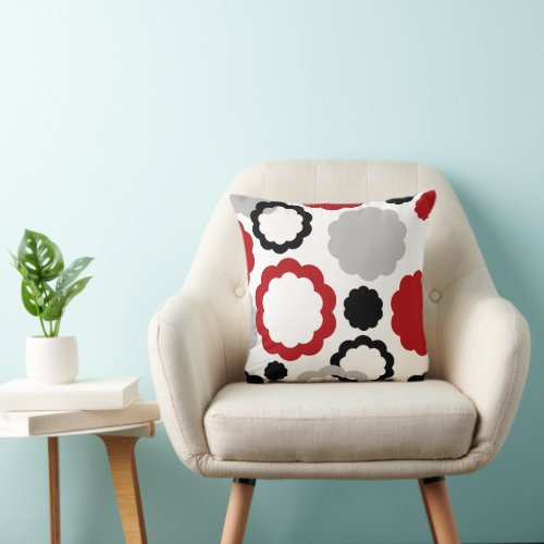 Eternal Bloom Red Black and Grey Floral Harmony Throw Pillow