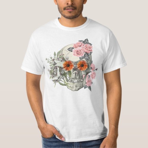 Eternal Bloom Skull and Floral Fusion T_Shirt