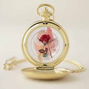 Eternal Blush: A Modern Rose in Abstract Harmony Pocket Watch