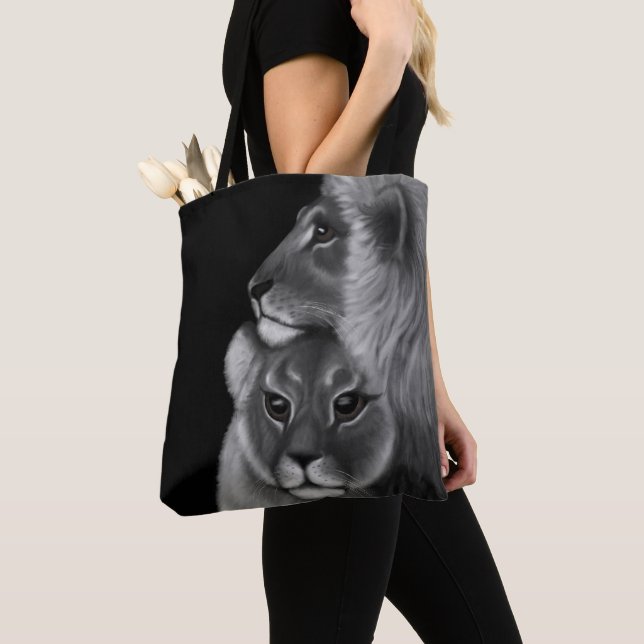 Eternal Bond: Lion Love in the Shadows Tote Bag (Close Up)