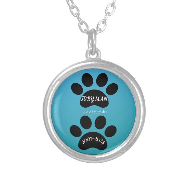 Eternal Bond Teal Blue Paw Print Silver Plated Necklace (Front)