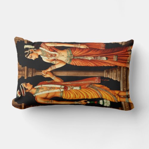 Eternal Bonds Ancient Indian Couples Meeting  Ch Lumbar Pillow