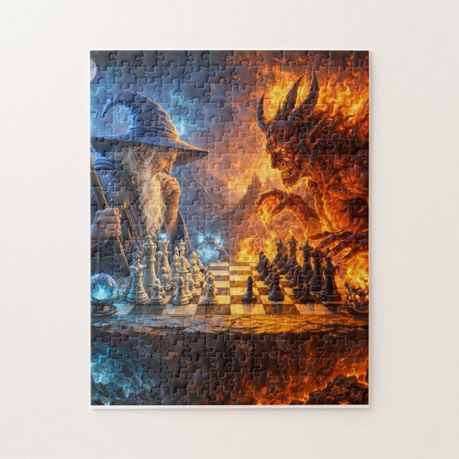 Eternal Checkmate: Wizard vs Demon Chess Duel Jigsaw Puzzle (Vertical)