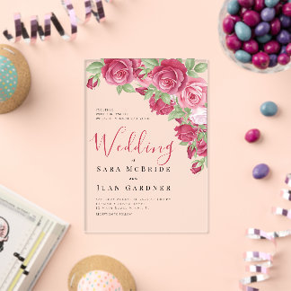 Eternal Crimson Floral Acrylic Wedding Invitation