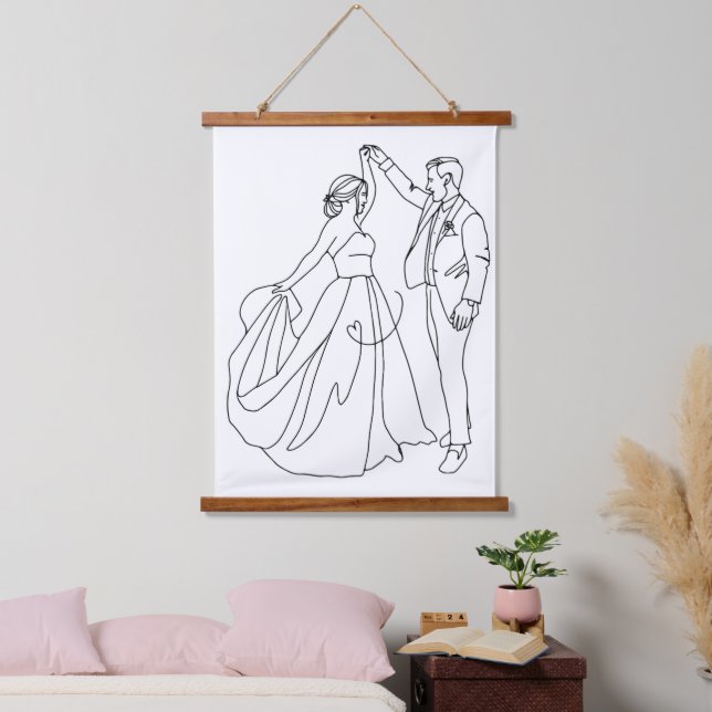 Eternal Dance – Minimalist Wedding Line Art Hanging Tapestry (Bedroom)