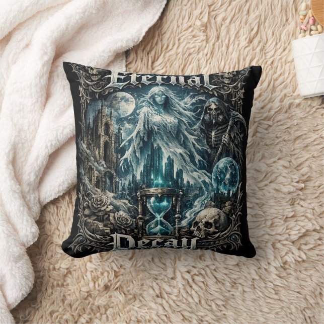 Eternal Decay Gothic Ghost Hourglass Dark Fantasy  Throw Pillow (Blanket)