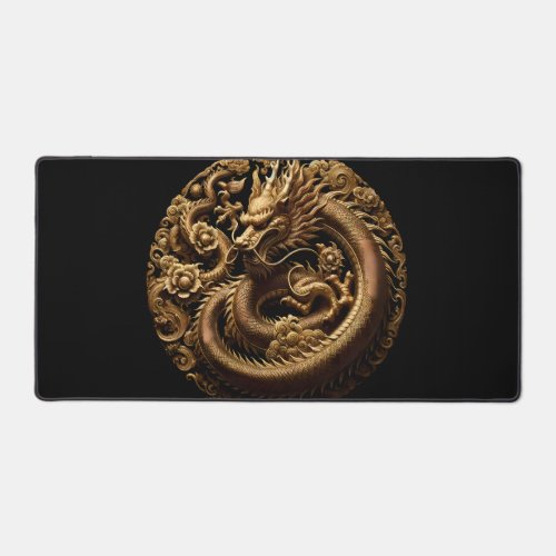 Eternal Dragon Majesty Carved in Gold Desk Mat