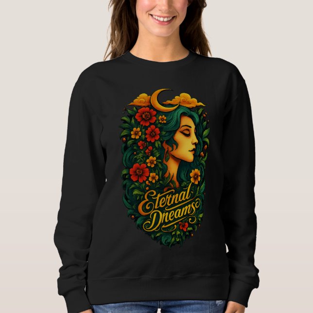 Eternal Dreams Moon Goddess Floral Art Sweatshirt (Front)
