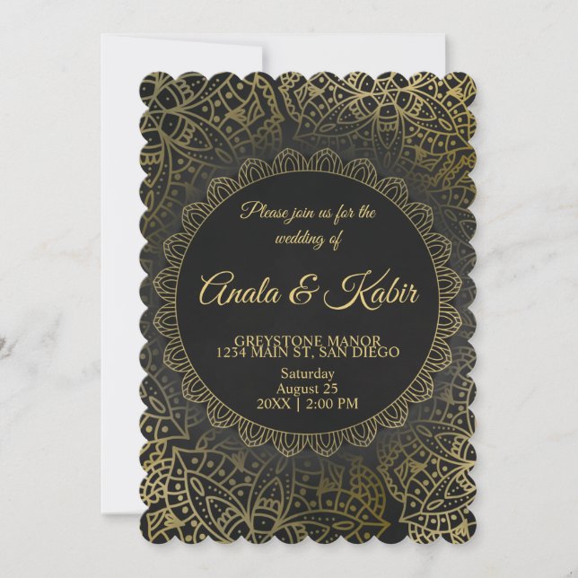 Eternal Elegance: Black&Gold Henna-Inspired invite (Front)