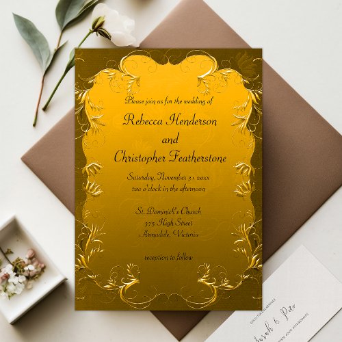 Eternal Elegance Golden Vintage Wedding  Invitation