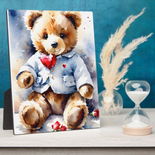 Eternal Elegance in Watercolor Teddy Bear Plaque