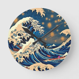 Eternal Elegance: Japanese Nami Great Wave Round Clock