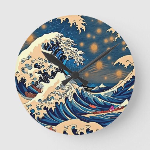 Eternal Elegance Japanese Nami Great Wave Round Clock