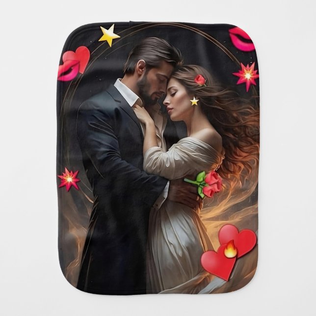 Eternal Embrace – Romantic Couple Wall Art Passio Baby Burp Cloth (Front)