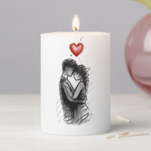 Eternal Embrace Sketch   Artisanal Romantic Unity  Pillar Candle