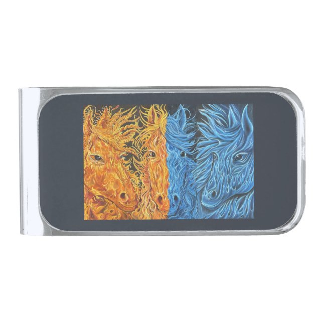 Eternal Equilibrium- Horses- Twin Flame  Silver Finish Money Clip (Front)