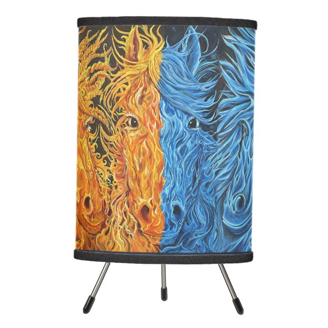 Eternal Equilibrium- Horses- Twin Flame  Tripod Lamp (Front)