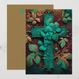 Eternal Faith - A Timeless Verdigris Cross Holiday Card