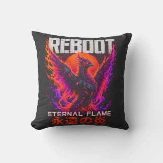 Eternal Flame Illustration – Phoenix of Neon Fire Throw Pillow