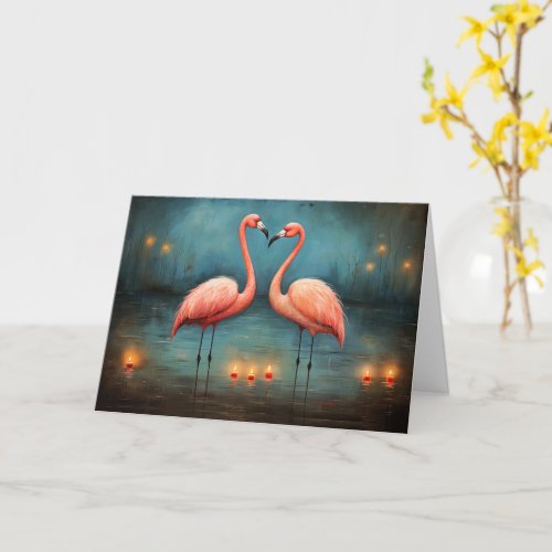 Eternal Flames of Love Valentine Flamingos Card