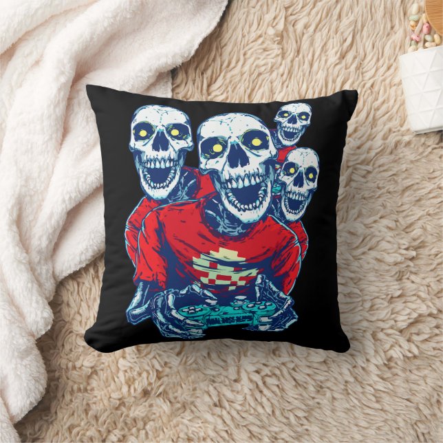 Eternal Gaming Brotherhood: The Red Gamer Skeleton Throw Pillow (Blanket)