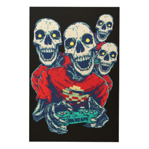 Eternal Gaming Brotherhood: The Red Gamer Skeleton Wood Wall Art