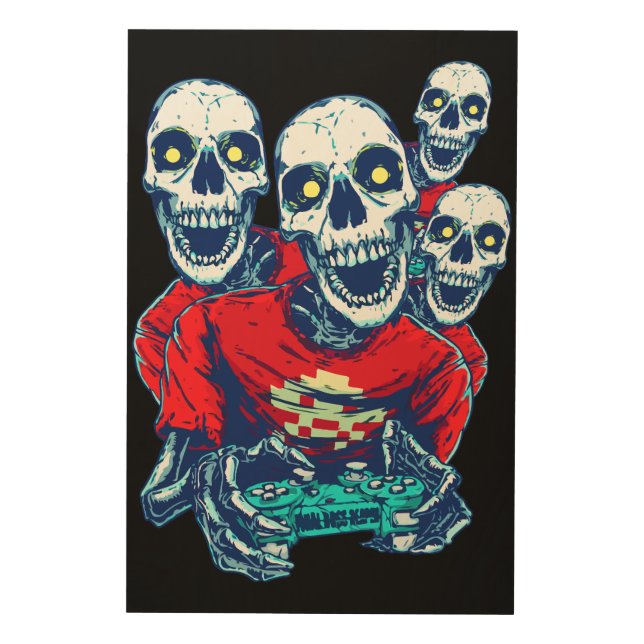 Eternal Gaming Brotherhood: The Red Gamer Skeleton Wood Wall Art (Front)