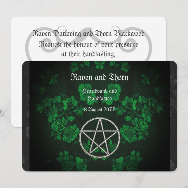 Eternal Handfasting/Wedding Pentacle Green Ste Invitation (Front/Back)